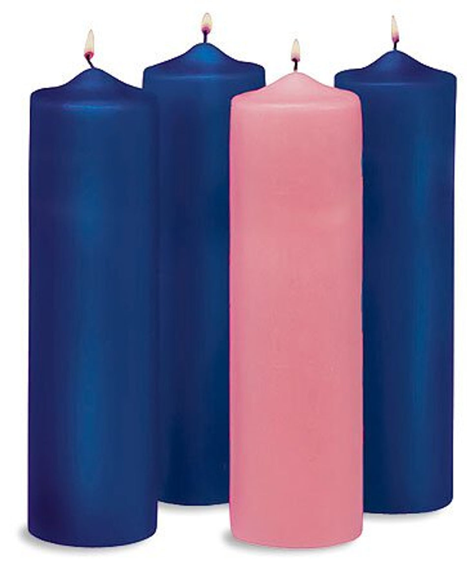 Advent Pillar Candle Set - Purple and Pink | Traditional Christmas Church Decor