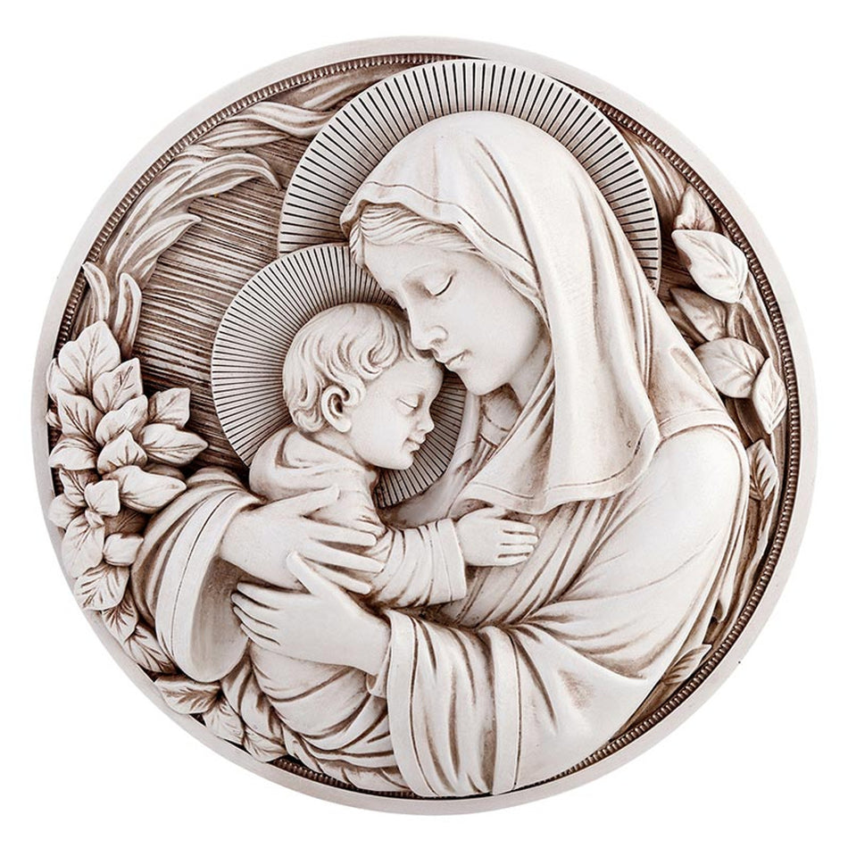 Maternal Grace Garden Plaque | Madonna & Child | Resin | 12" Diameter