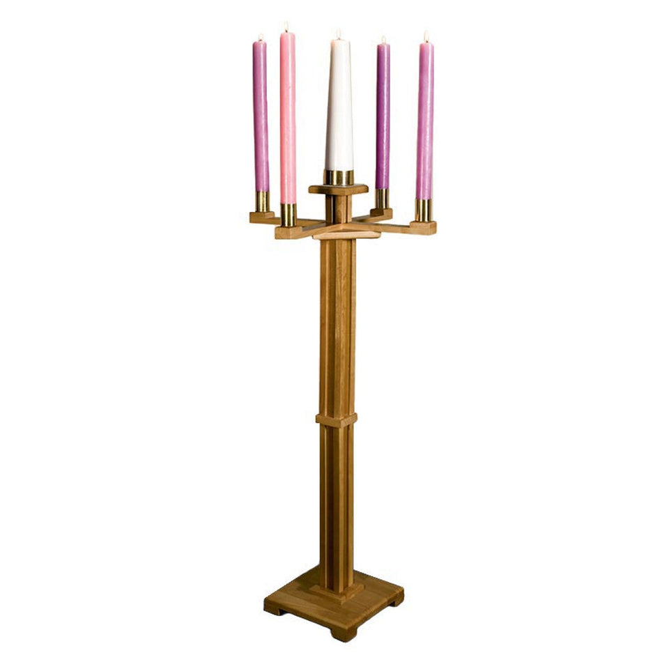 Advent Candlestick - Pecan, one of the items in the Pecan Advent Candlestick Complete Set with 17-Inch Church Candles, Followers and Christ Candle. A photograph of the assembled set is pending.