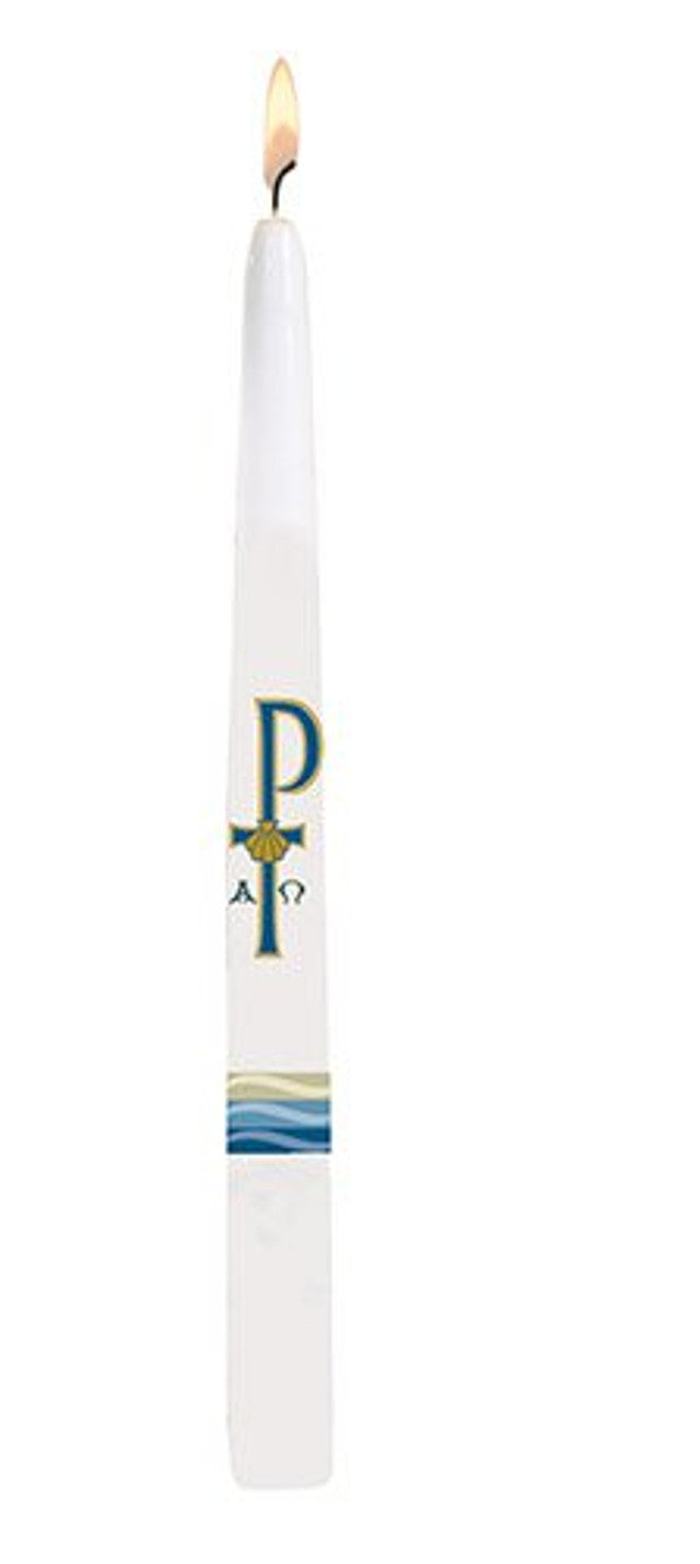 Will & Baumer Chi Rho Baptismal Candle Water and the Holy Spirit - Taper-Case of 24