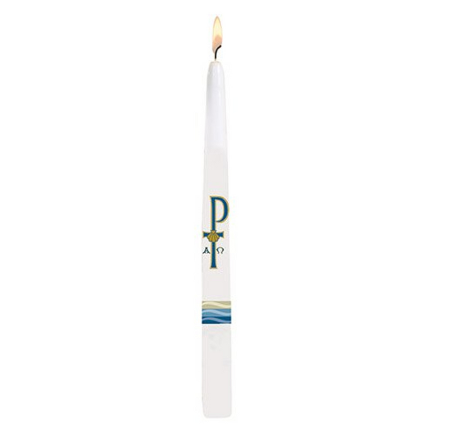 Will & Baumer Chi Rho Baptismal Candle Water and the Holy Spirit - Taper-Case of 24
