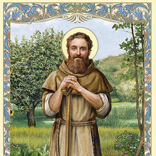 Saint Fiacre Laminated Holy Card | Beautiful Gold‑Foil Border, Durable | Set of 25