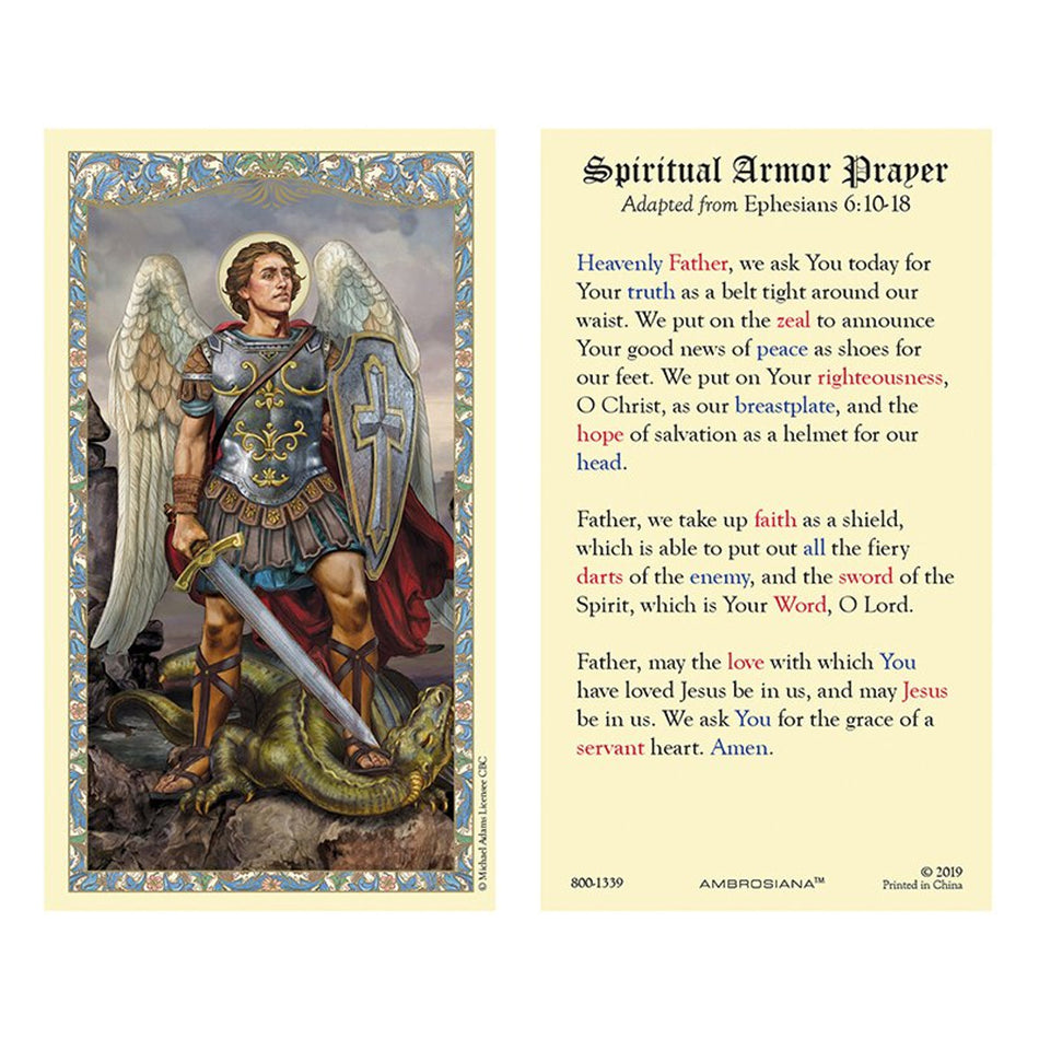 Saint Michael Laminated Holy Card | Spiritual Armor Gold‑Foil Edge – Pack of 25