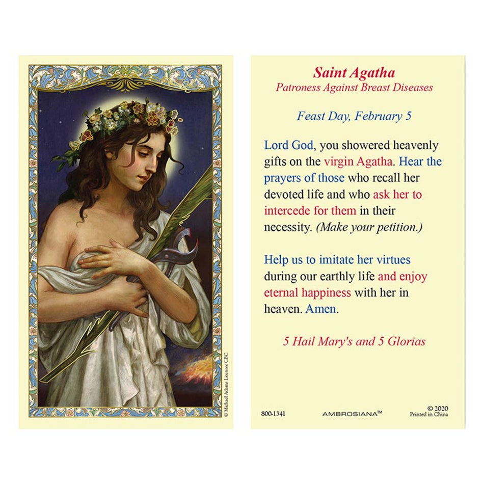 Saint Agatha Laminated Holy Card | Patroness Against Breast Diseases – Pack of 25