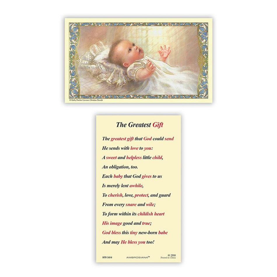 Baptism — The Greatest Gift Laminated Holy Card | Cherished Newborn Blessing – Pack of 25