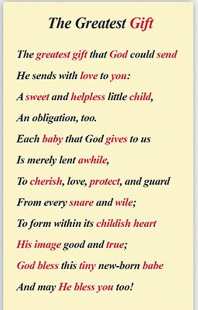 Baptism — The Greatest Gift Laminated Holy Card | Cherished Newborn Blessing – Pack of 25