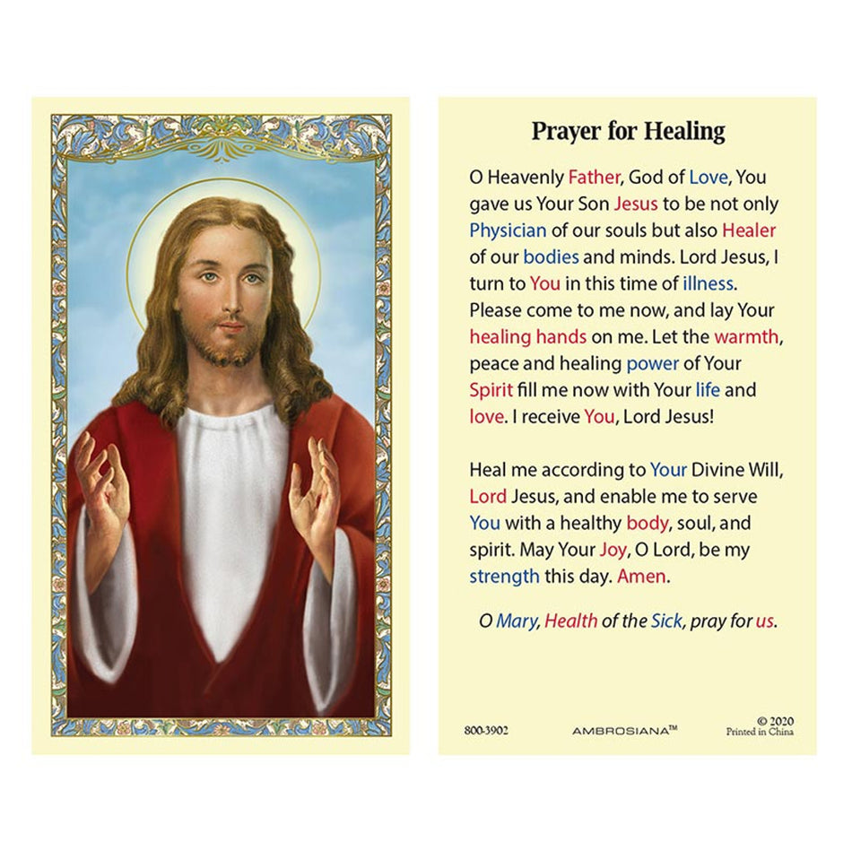 Christ Blessing Laminated Holy Card | Prayer for Healing – Pack of 25