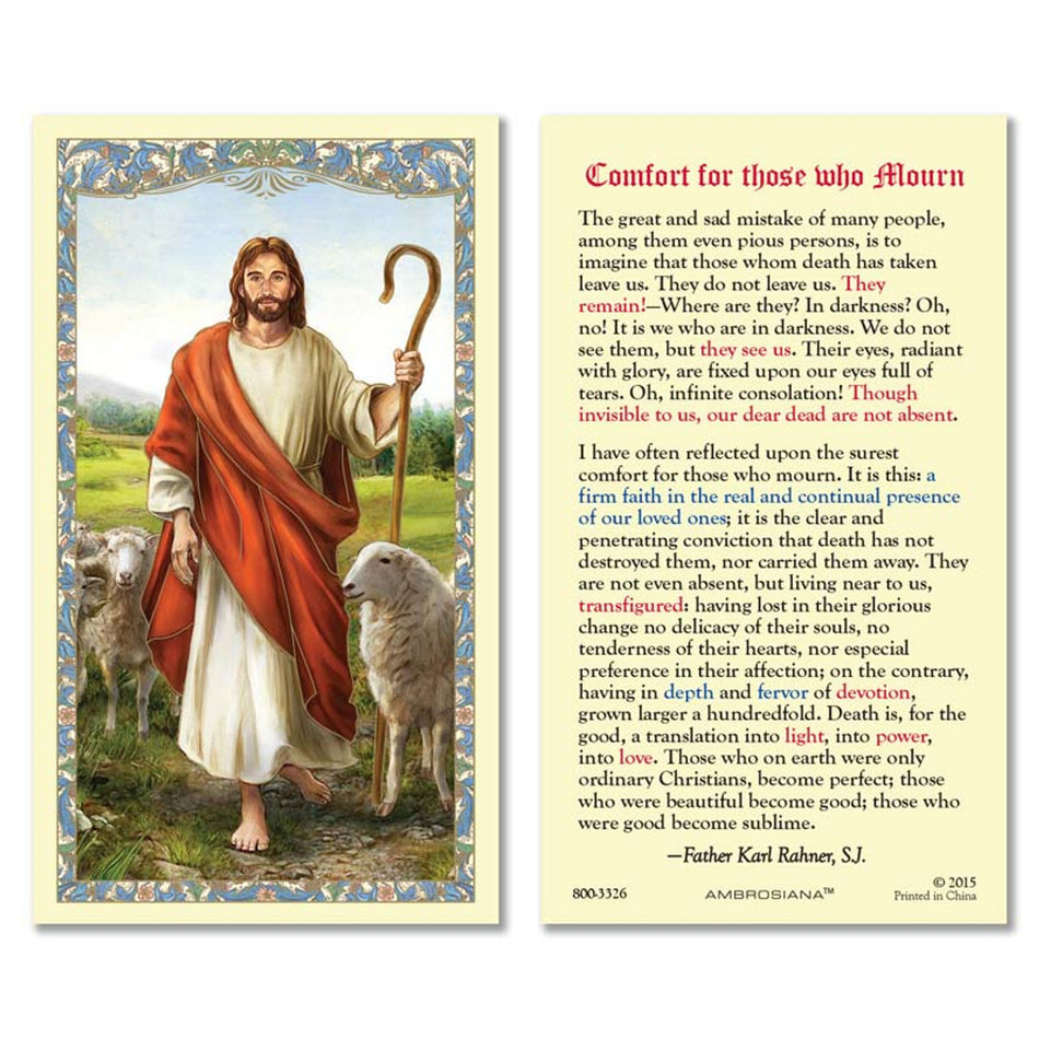 Christ the Good Shepherd Laminated Holy Card | Comfort for Those Who Mourn – Pack of 25