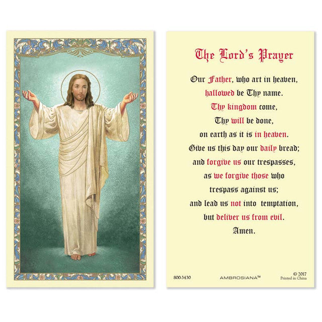 Christ Blessing Laminated Holy Card | The Lord's Prayer – Pack of 25