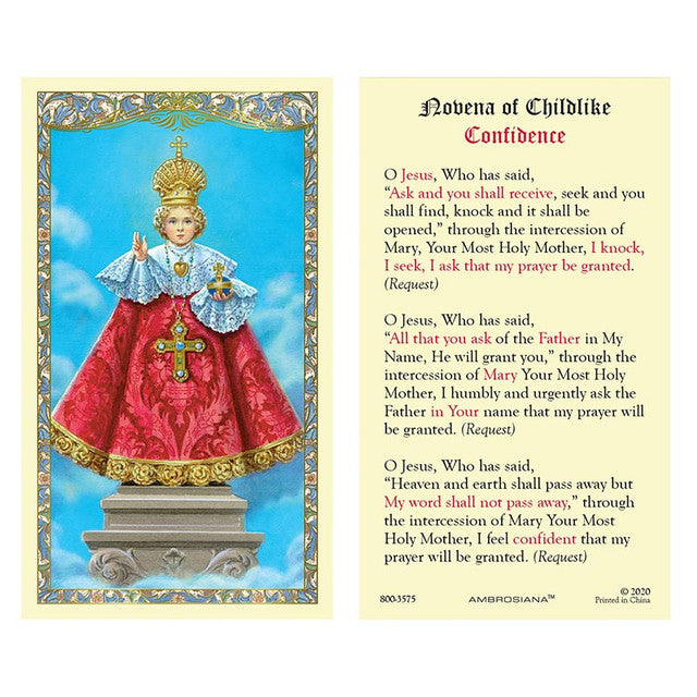 Infant of Prague Laminated Holy Card | Novena of Childlike Confidence – Pack of 25