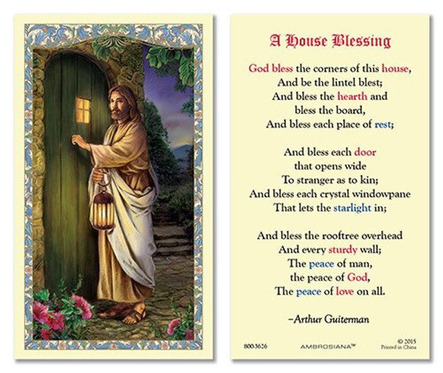 A House Blessing Laminated Holy Card | House Blessing by Arthur Guiterman – Pack of 25