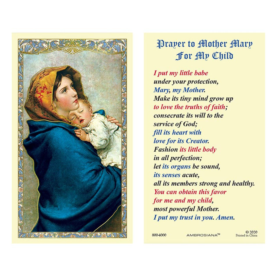 Madonna of the Streets Laminated Holy Card | Prayer to Mother Mary for My Child – Pack of 25