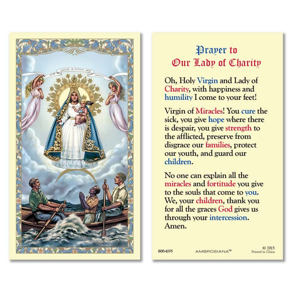 Caridad del Cobre Laminated Holy Card | Prayer to Our Lady of Charity – Pack of 25