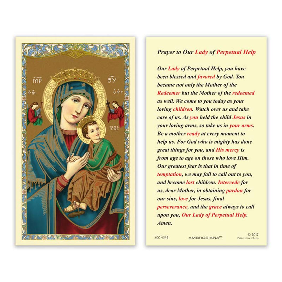 Our Lady of Perpetual Help Laminated Holy Card | Prayer to Mother of Perpetual Help – Pack of 25