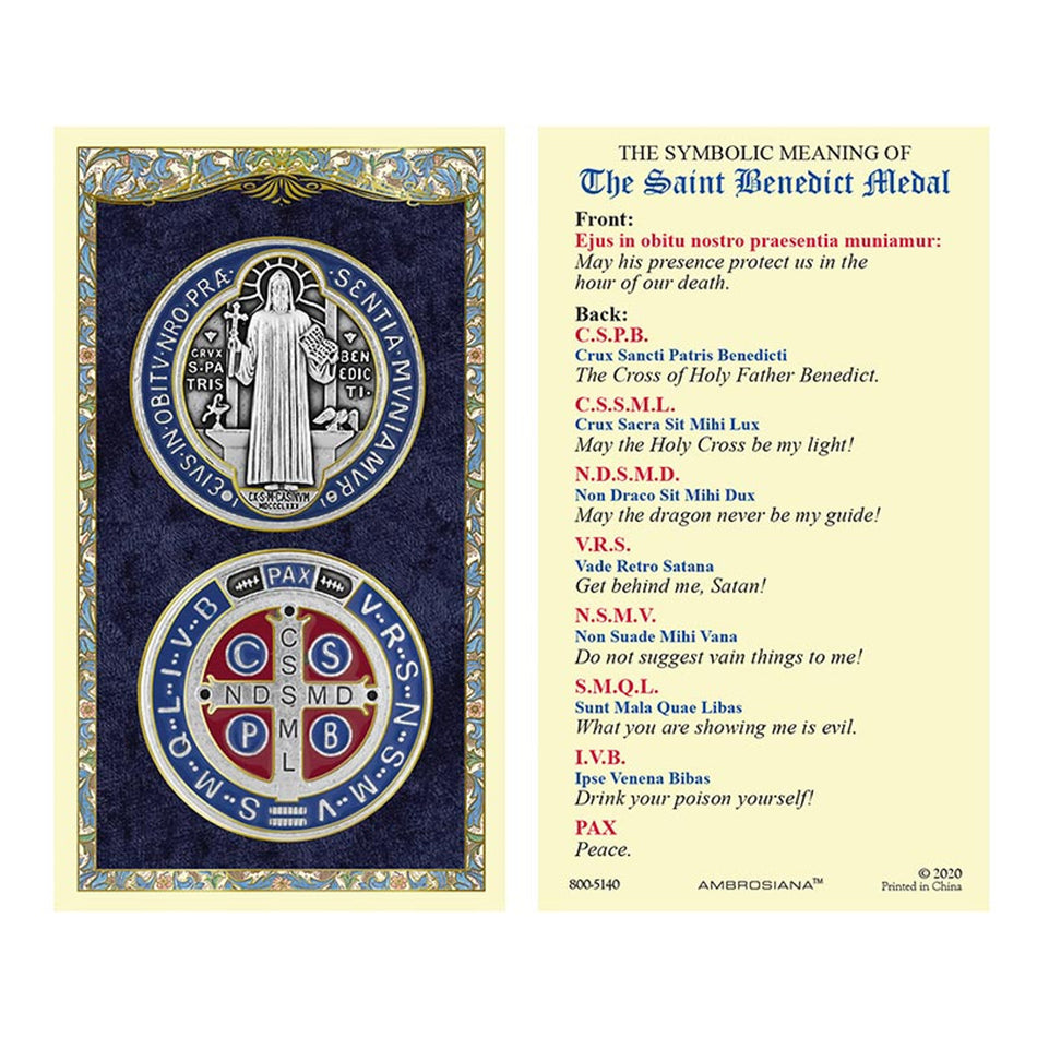 Saint Benedict Laminated Holy Card | Prayer & Symbolism of Saint Benedict Medal – Pack of 25