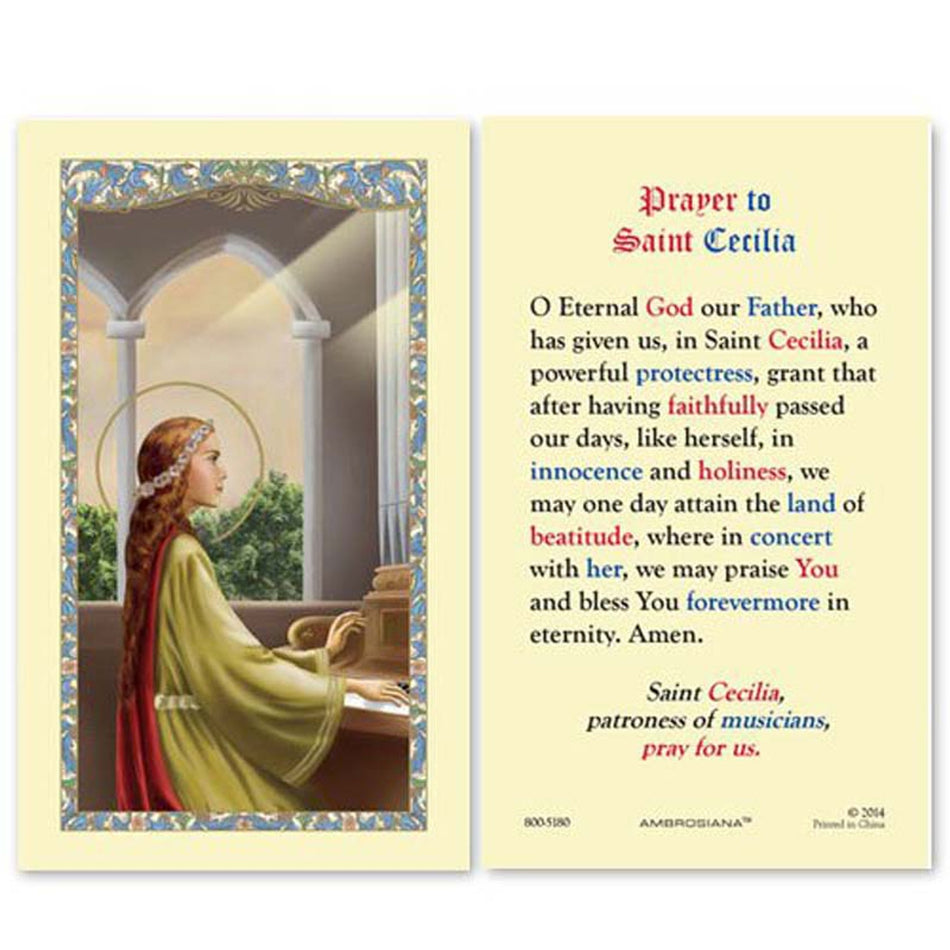 Saint Cecilia Laminated Holy Card | Prayer to Saint Cecilia – Pack of 25