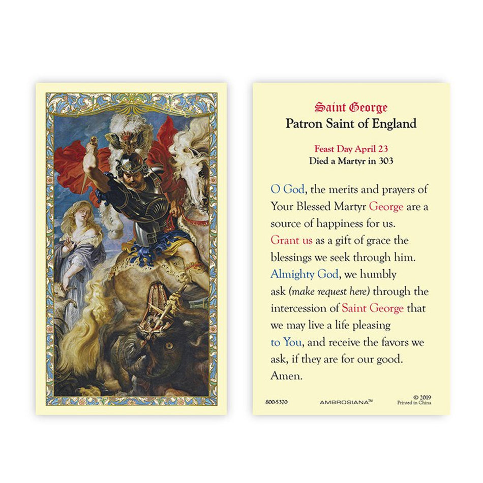 Saint George Laminated Holy Card | Patron Saint of England – Pack of 25