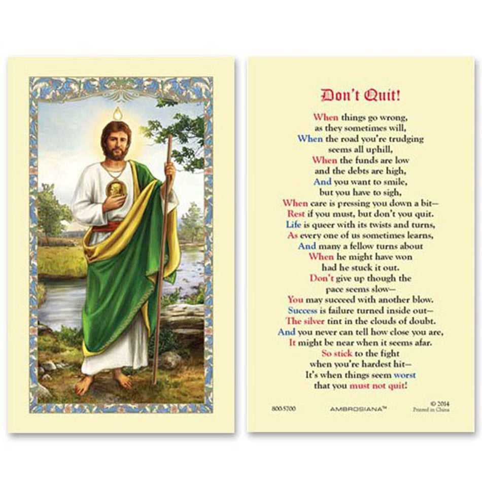 Saint Jude “Don’t Quit” Prayer Laminated Holy Card – Pack of 25