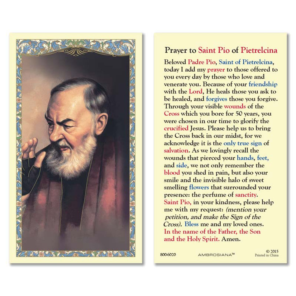 Saint Pio Laminated Holy Card | Prayer to Saint Pio – Pack of 25