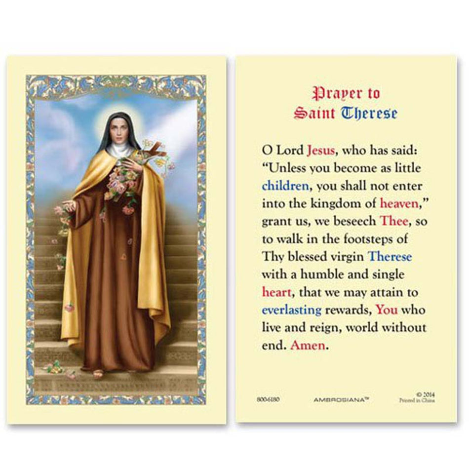 Saint Therese Laminated Holy Card | Prayer to Saint Therese – Pack of 25