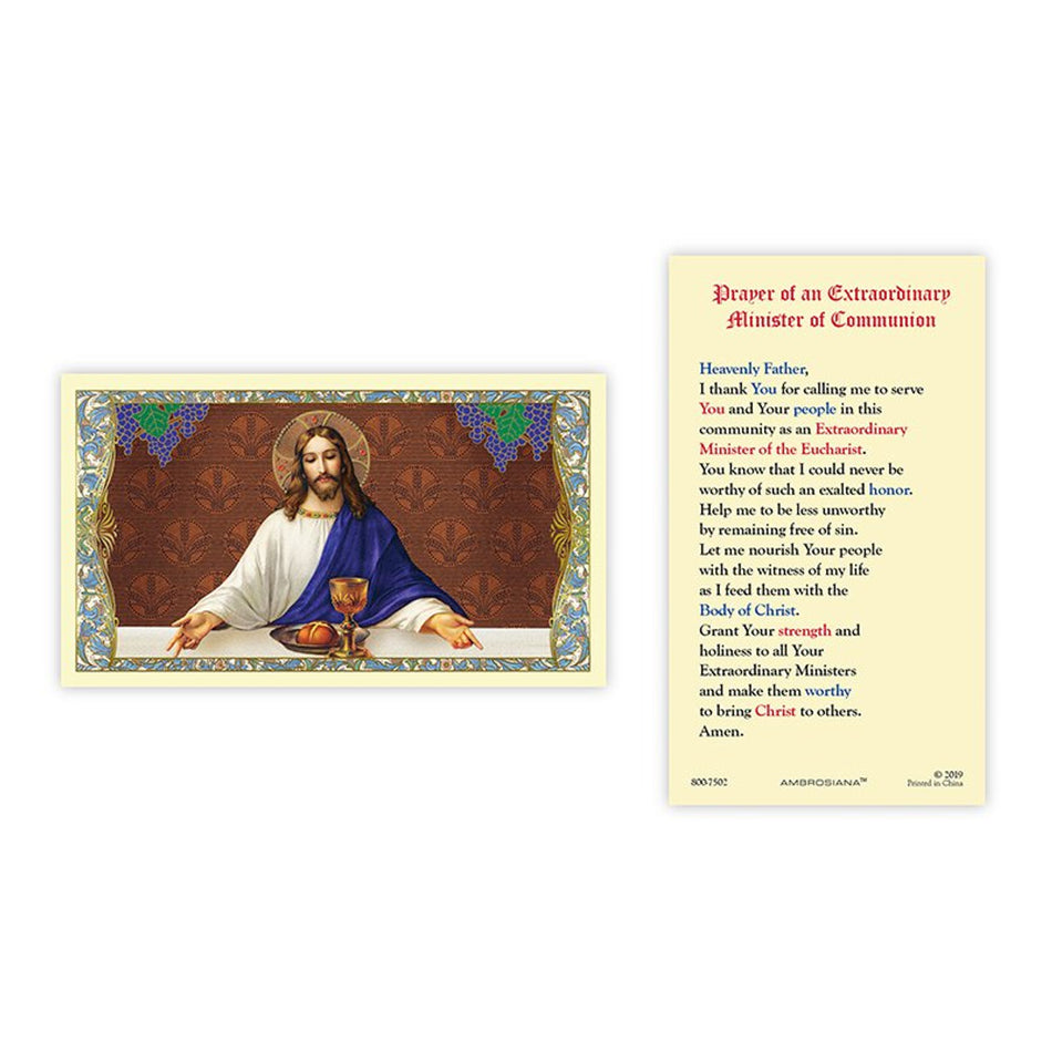 Christ in the Eucharist Laminated Holy Card | Prayer of an Extraordinary Minister of Communion – Pack of 25