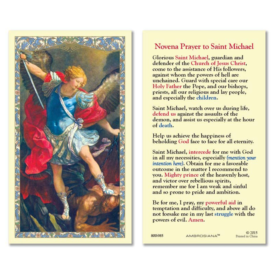 Saint Michael (Reni) Laminated Holy Card | Novena Prayer to Saint Michael – Pack of 25