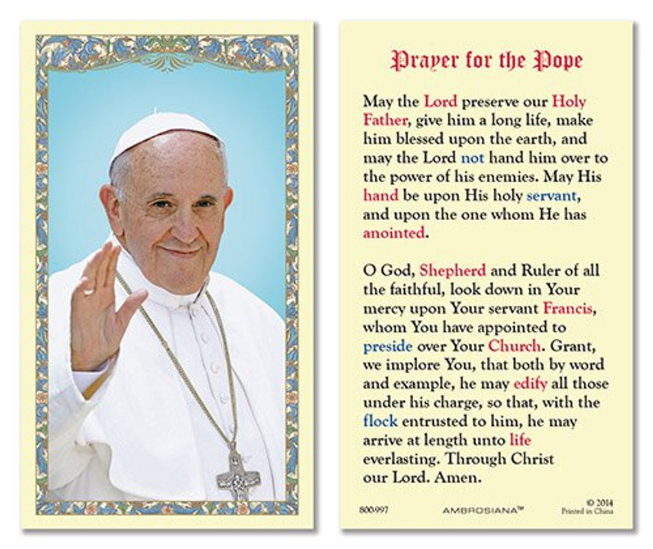 Pope Francis Laminated Holy Card | Prayer for the Pope – Pack of 25