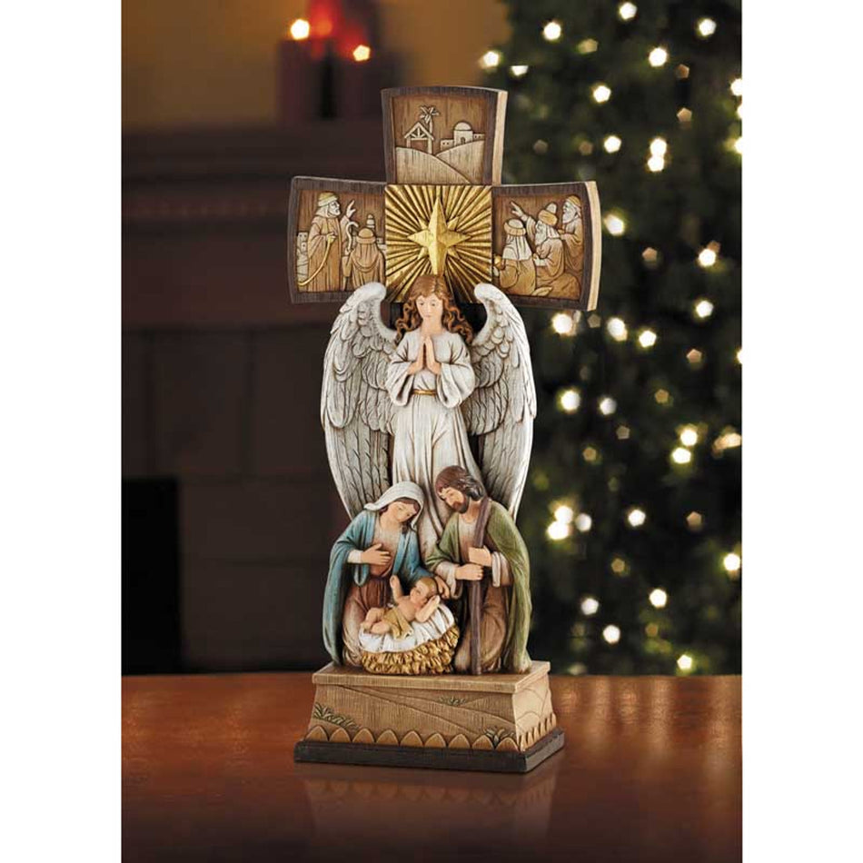 Cross Nativity | Avalon Gallery Standing Stone Resin Figurine
