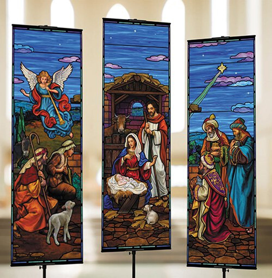 Stained Glass Nativity Banner Set