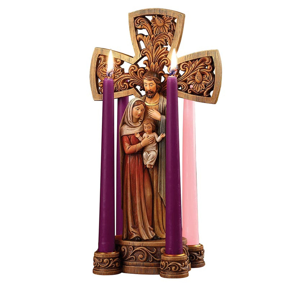 Holy Family Advent Wreath | 14-Inch Stone Resin | Candleholder for Advent Season