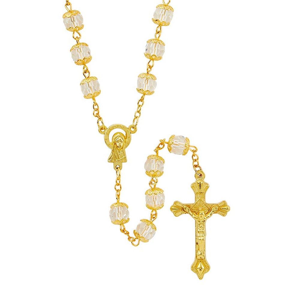 Basilica Collection – Clear Rosary | Elegant Gold-Plated Design | Individual or Pack of 4