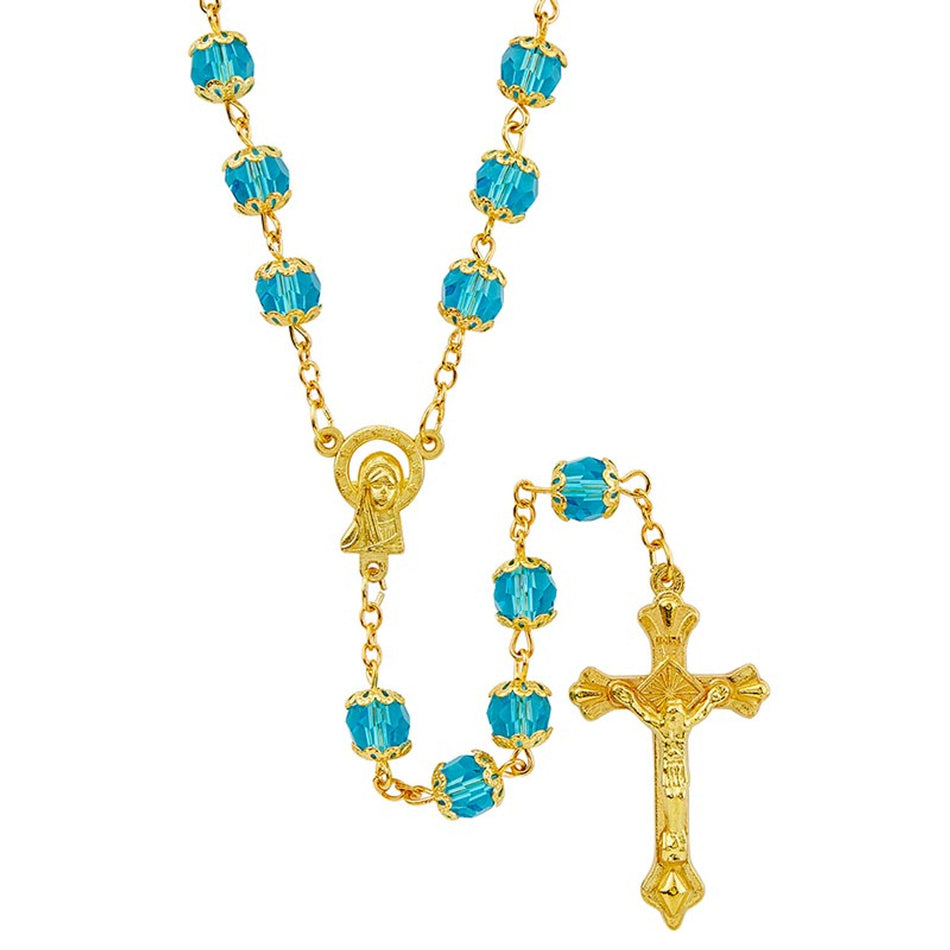 Basilica Collection – Aqua Rosary | Elegant Gold-Plated Design | Individual or Pack of 4