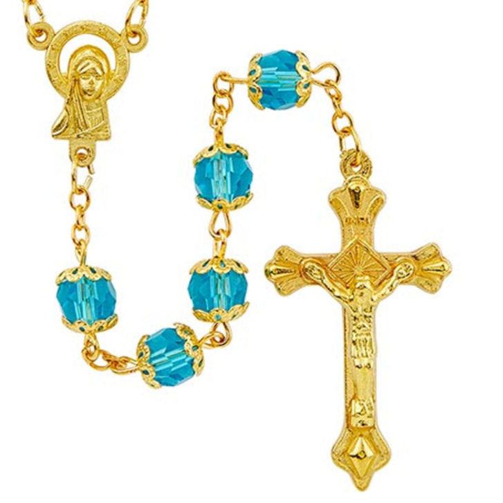 Basilica Collection – Aqua Rosary | Elegant Gold-Plated Design | Individual or Pack of 4