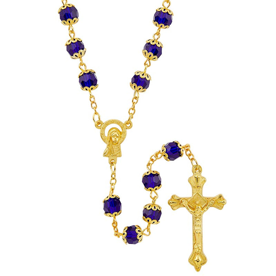 Basilica Collection – Sapphire Rosary | Elegant Gold-Plated Design | Individual or Pack of 4