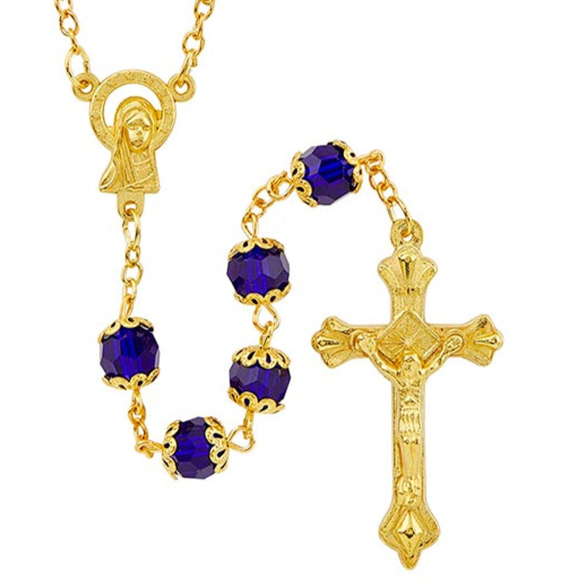 Basilica Collection – Sapphire Rosary | Elegant Gold-Plated Design | Individual or Pack of 4
