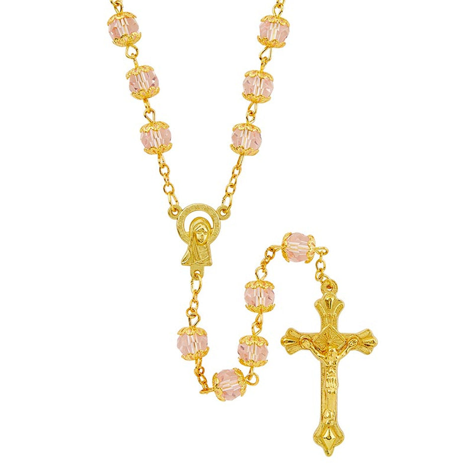 Basilica Collection – Pink Rosary | Elegant Gold-Plated Design | Individual or Pack of 4
