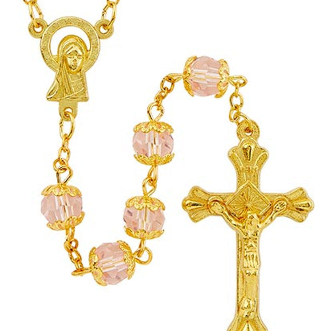 Basilica Collection – Pink Rosary | Elegant Gold-Plated Design | Individual or Pack of 4