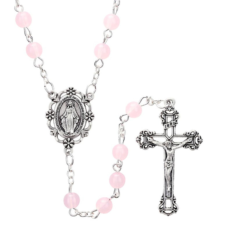 Pink Rosary | Plastic with Miraculous Medal | Pack of 6