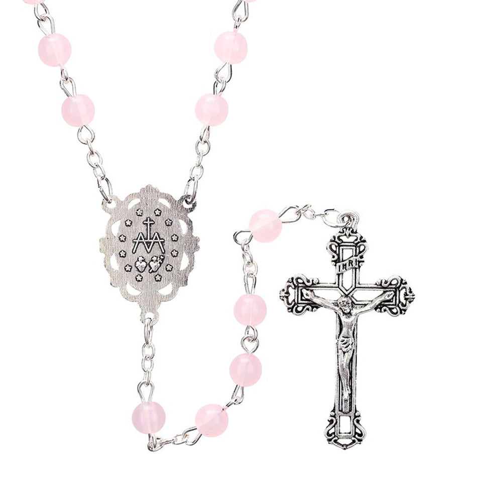 Pink Rosary | Plastic with Miraculous Medal | Pack of 6