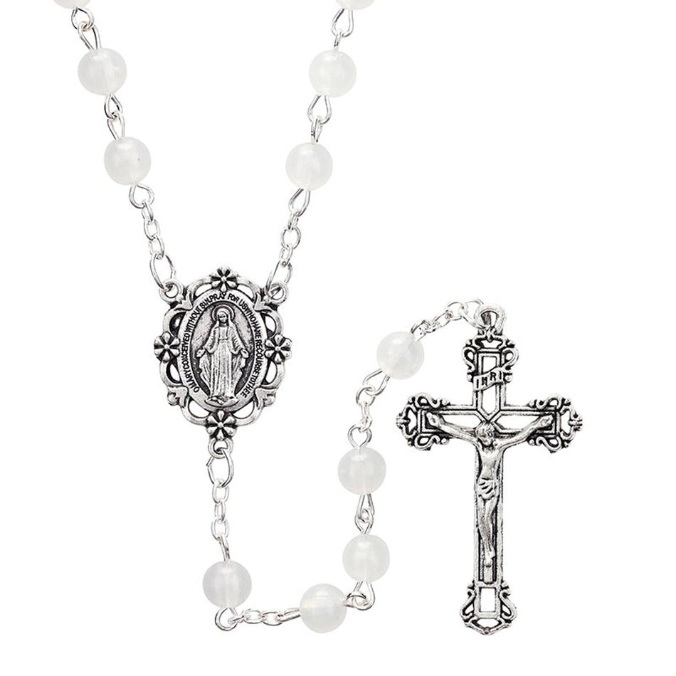 White Rosary | Plastic with Miraculous Medal | Pack of 6