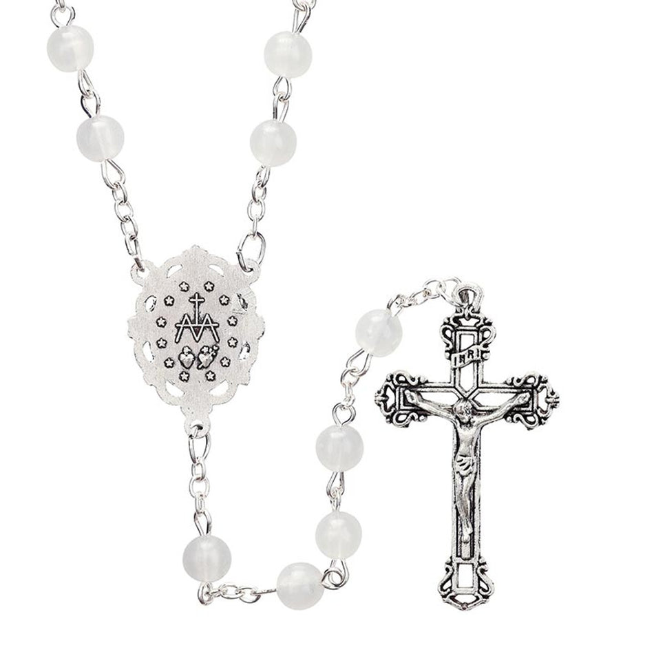 White Rosary | Plastic with Miraculous Medal | Pack of 6