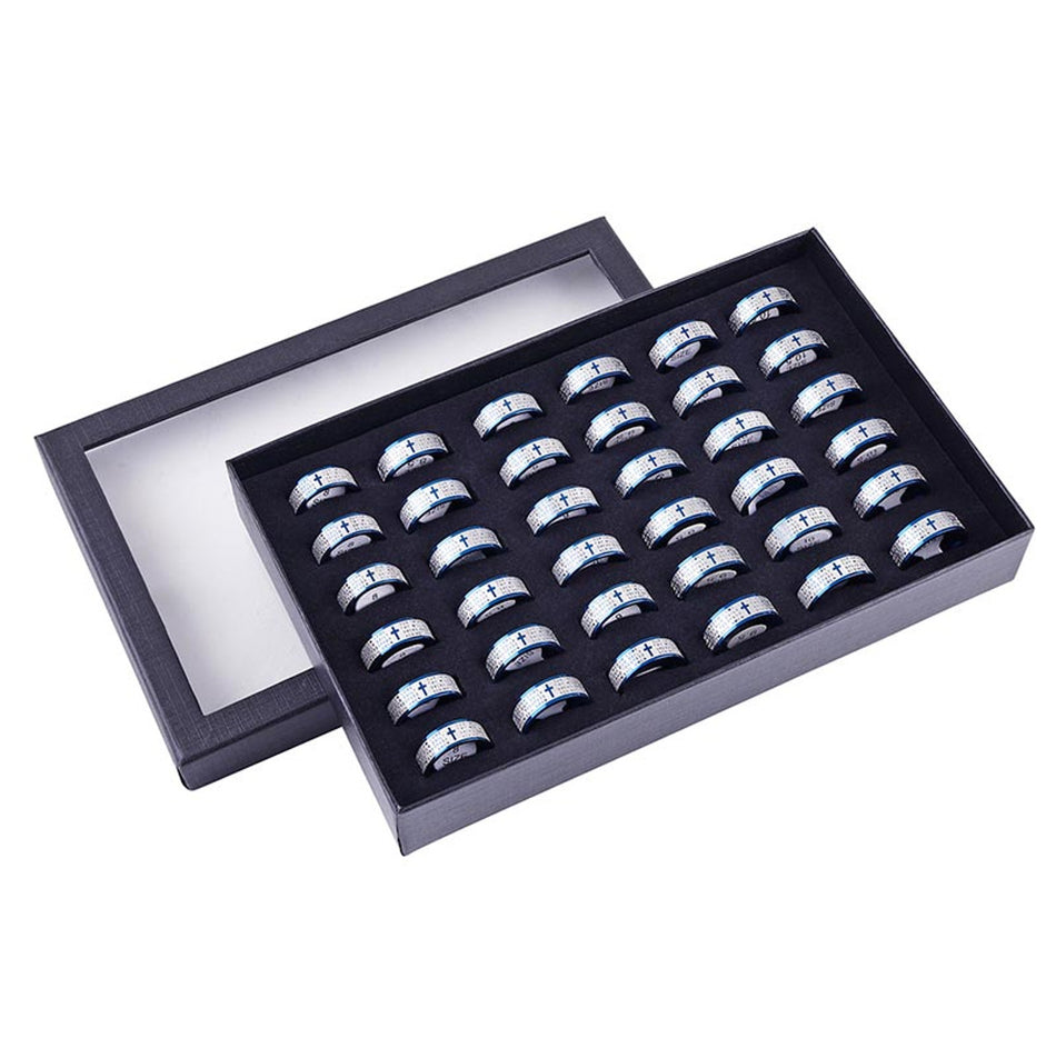 Our Father Prayer Stainless Steel Lasered Ring – Blue | Pack of 36 | Assorted Sizes