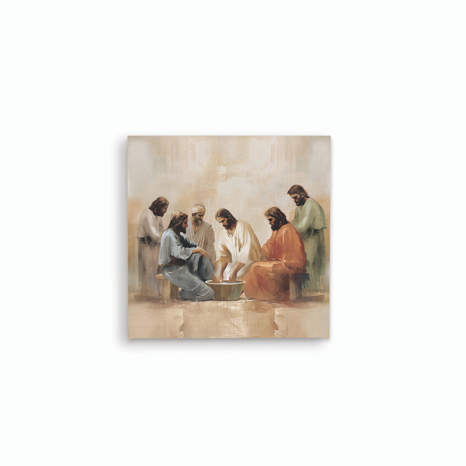 He Is Risen Collection Canvas - Jesus Washing | 5″ × 7″ Canvas & MDF | Individual or Case of 4