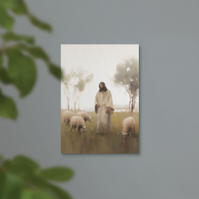He Is Risen Collection Canvas – Jesus & Sheep | 5″ × 7″ Canvas on MDF | Individual or Case of 6
