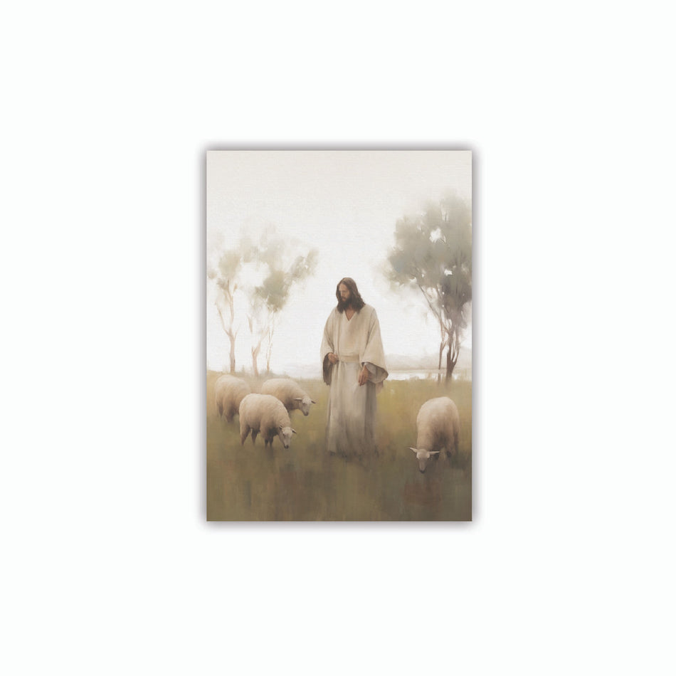 He Is Risen Collection Canvas – Jesus & Sheep | 5″ × 7″ Canvas on MDF | Individual or Case of 6