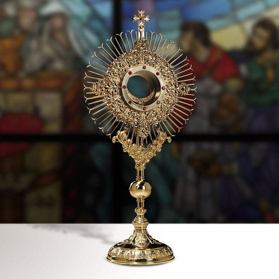 Ornate Jeweled Monstrance with Luna and Case