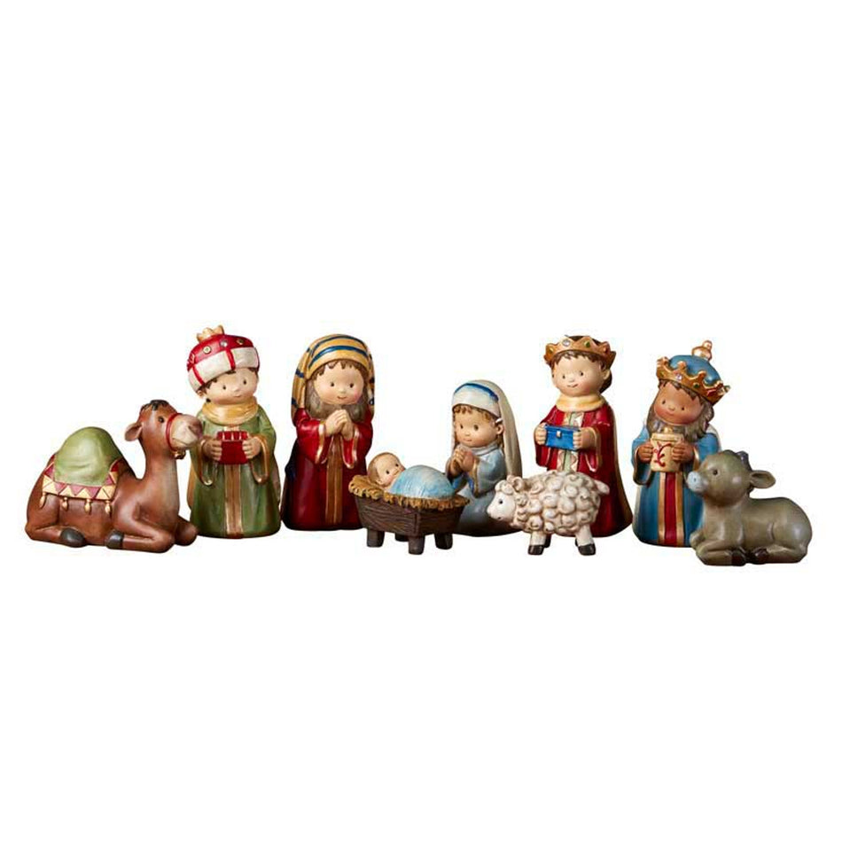 Christmas Pageant Nativity Set | Colorful Folk Art Nativity Figures | 9-Piece Resin Set, 4 Inches Tall