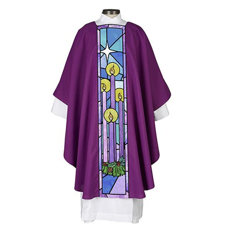 Elegant Advent Chasuble with Stained Glass Design – Perfect for Seasonal Liturgical Celebrations