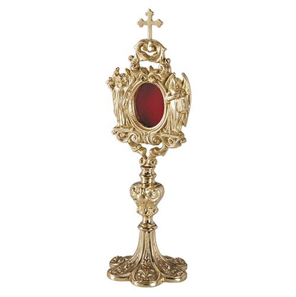 Small Reliquary | 12-Inch Brass Small Reliquary with Sculptured Angels - Old World Cathedral Design