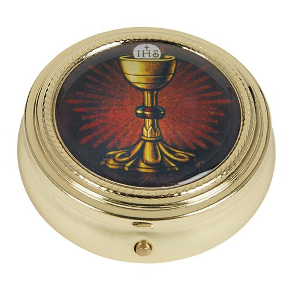 Chalice Host Pyx with Epoxy Lid 3/pk, one of the items in the Sick Call Set: Three Host Pyxes and 500 Hospital Wafers. A photograph of the assembled set is pending.